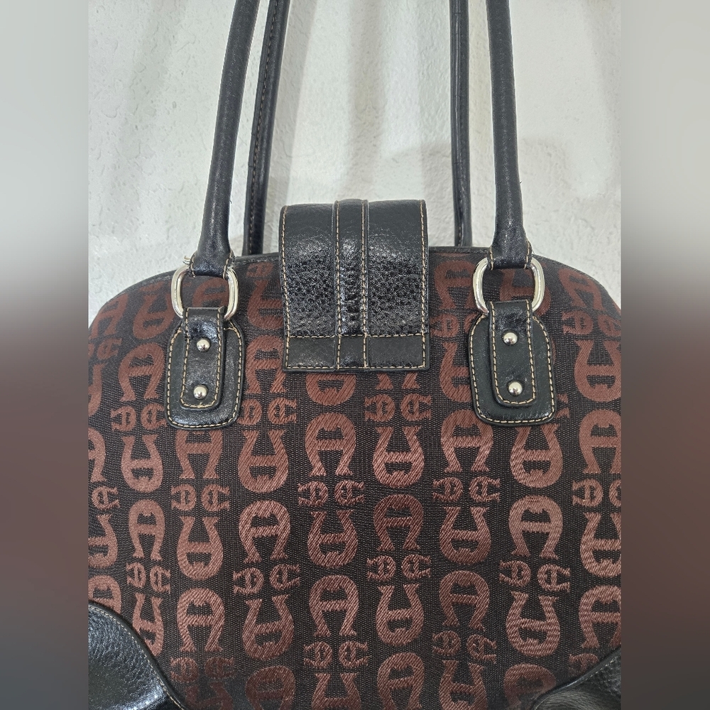 Etienne Aigner Signature Monogram Brown/Black Satchel Classic Work Church - Picture 5 of 8